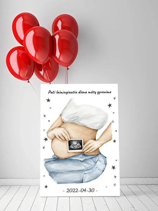 Personalizuota nėščiųjų echoskopijos tyrimo iliustracija su nuotrauką ant drobės, Nėščiųjų ultragarsas, Kūdikių kambario dekoras, Vaisiaus ultragarsinis vaizdas, nauja dovana tėvams  Drobe -  dovanokis.lt
