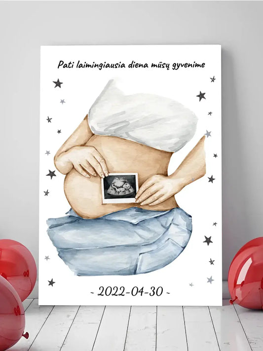 Personalizuota nėščiųjų echoskopijos tyrimo iliustracija su nuotrauką ant drobės, Nėščiųjų ultragarsas, Kūdikių kambario dekoras, Vaisiaus ultragarsinis vaizdas, nauja dovana tėvams  Drobe -  dovanokis.lt