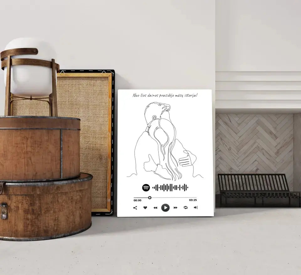 Personalizuotas Spotify muzikos grotuvas ant drobės, šilti apkabinimai iliustracija, su jūsų spotify kodu  Drobe -  dovanokis.lt