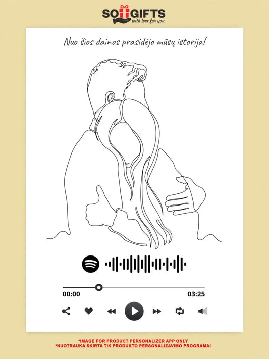 Personalizuotas Spotify muzikos grotuvas ant drobės, šilti apkabinimai iliustracija, su jūsų spotify kodu  Drobe -  dovanokis.lt