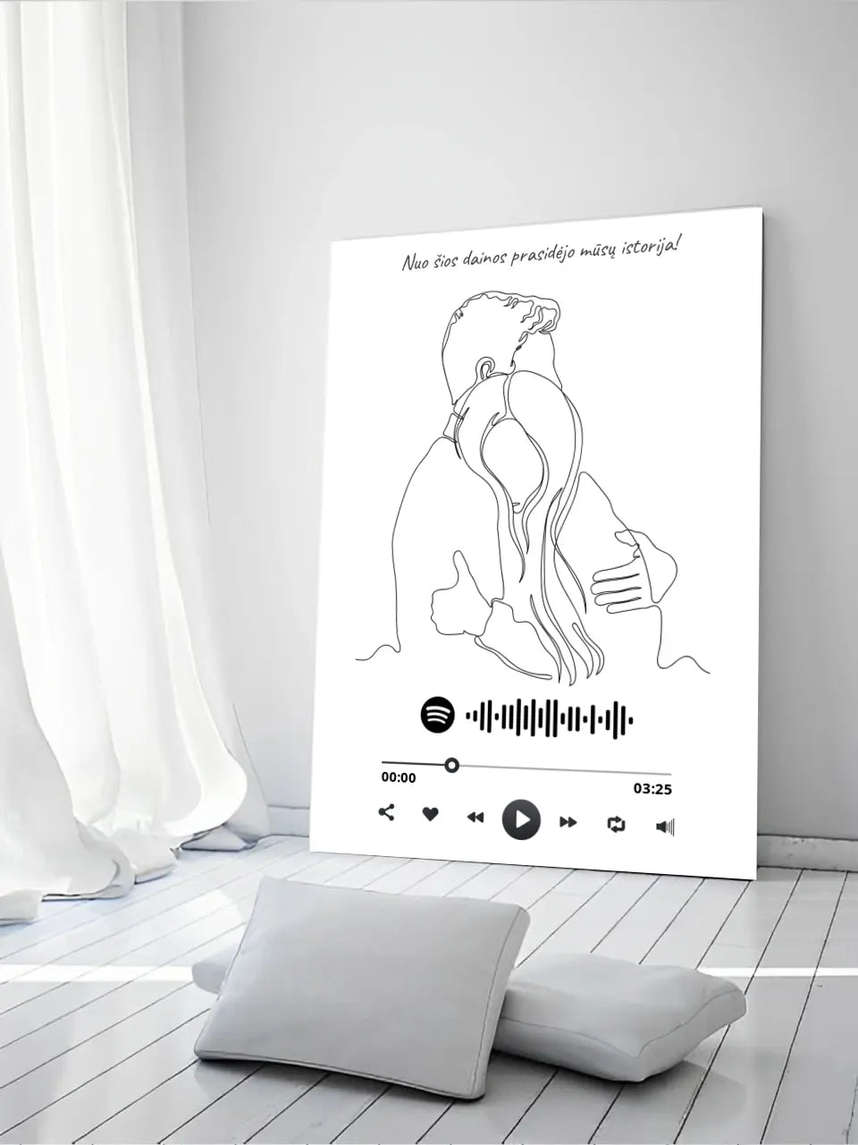 Personalizuotas Spotify muzikos grotuvas ant drobės, šilti apkabinimai iliustracija, su jūsų spotify kodu