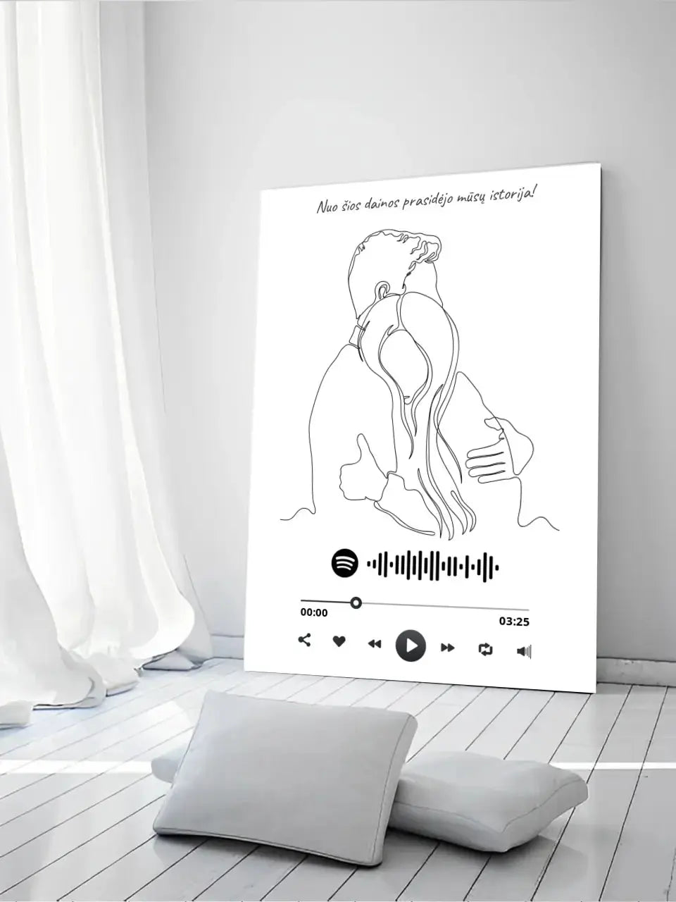 Personalizuotas Spotify muzikos grotuvas ant drobės, šilti apkabinimai iliustracija, su jūsų spotify kodu  Drobe -  dovanokis.lt