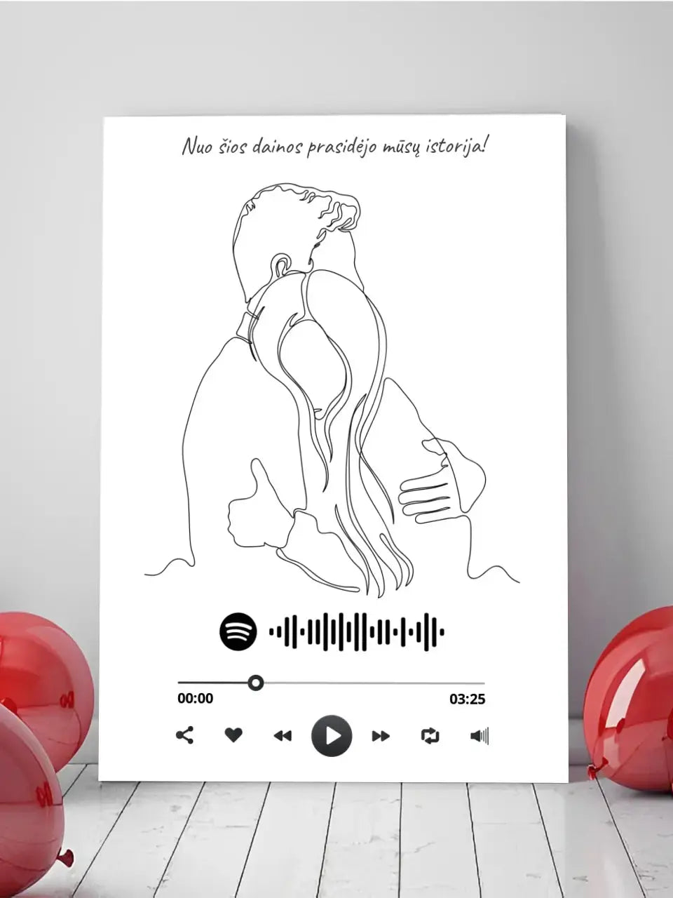 Personalizuotas Spotify muzikos grotuvas ant drobės, šilti apkabinimai iliustracija, su jūsų spotify kodu  Drobe -  dovanokis.lt