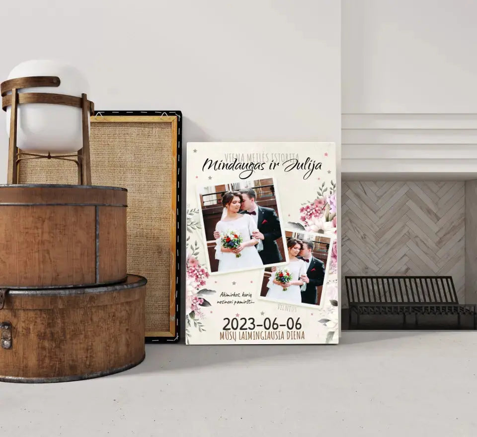 Personalizuotas vestuvinis spaudinys ant drobės, viena meilės istorija  Drobe -  dovanokis.lt