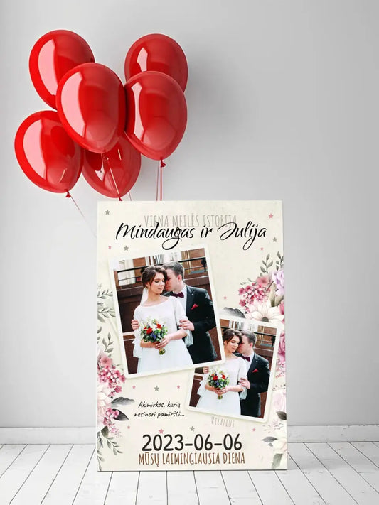 Personalizuotas vestuvinis spaudinys ant drobės, viena meilės istorija  Drobe -  dovanokis.lt