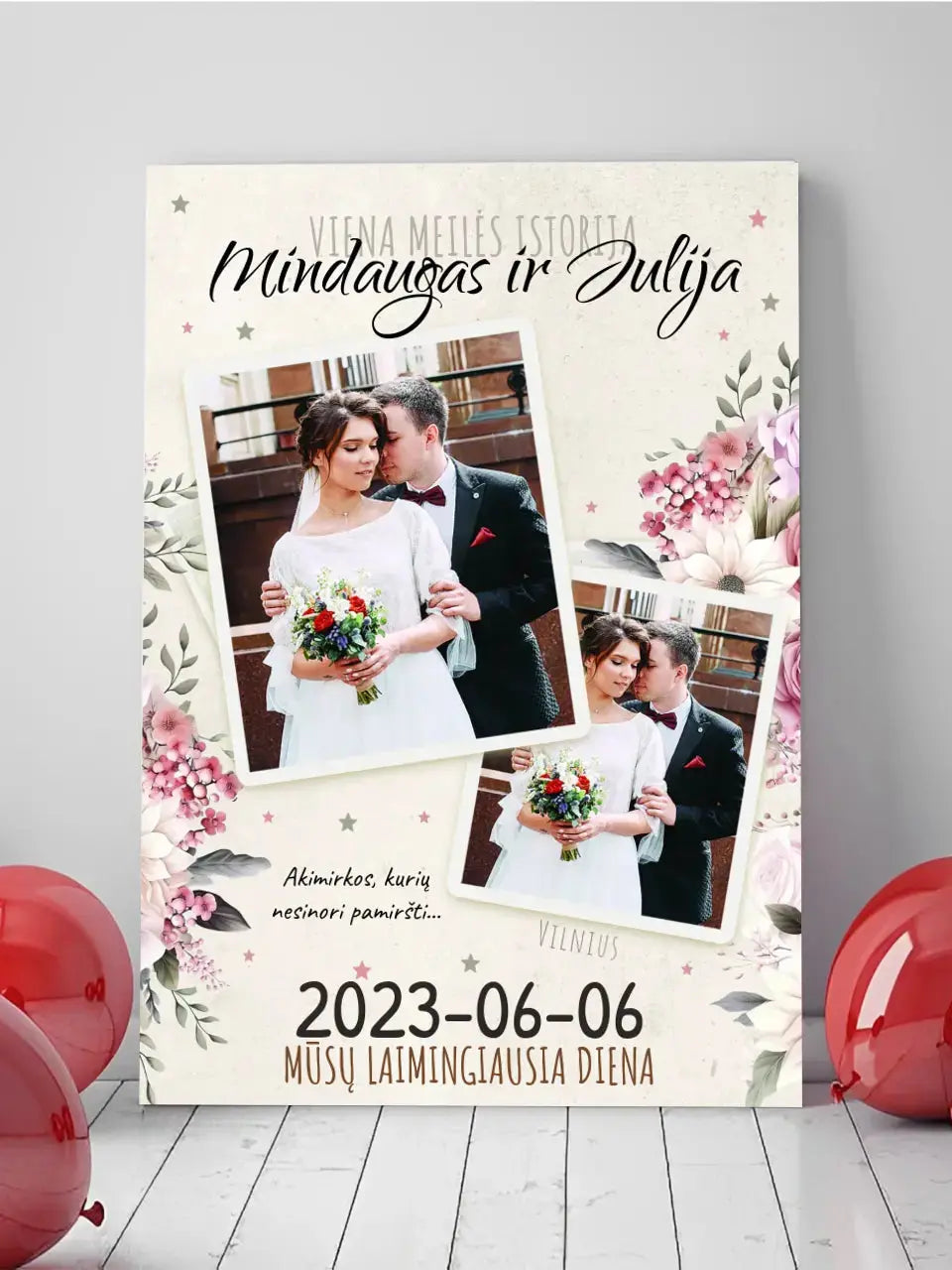 Personalizuotas vestuvinis spaudinys ant drobės, viena meilės istorija  Drobe -  dovanokis.lt