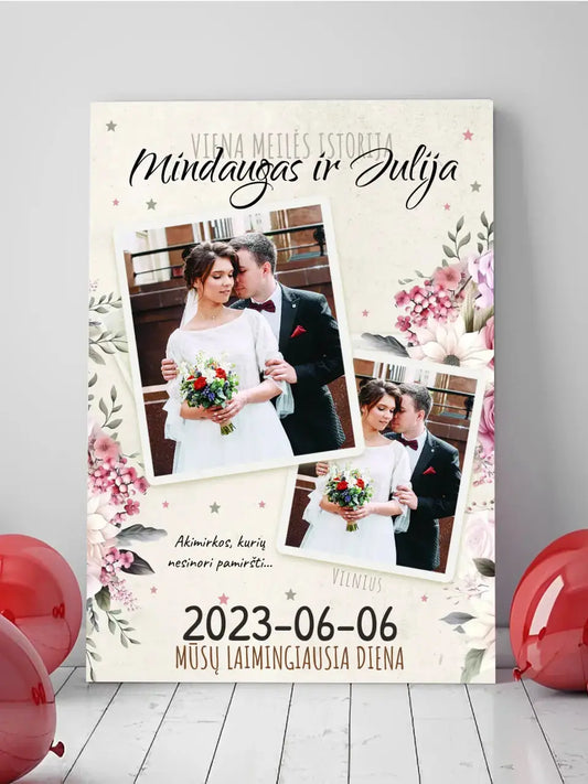 Personalizuotas vestuvinis spaudinys ant drobės, viena meilės istorija  Drobe -  dovanokis.lt