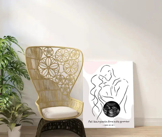 Personalizuotas nėščiųjų echoskopijos tyrimo spaudinys ant drobės, su jūsų nuotrauką ir linijine iliustracija  Drobe -  dovanokis.lt