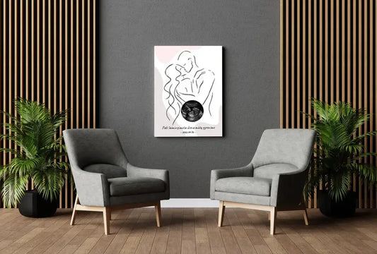 Personalizuotas nėščiųjų echoskopijos tyrimo spaudinys ant drobės, su jūsų nuotrauką ir linijine iliustracija  Drobe -  dovanokis.lt