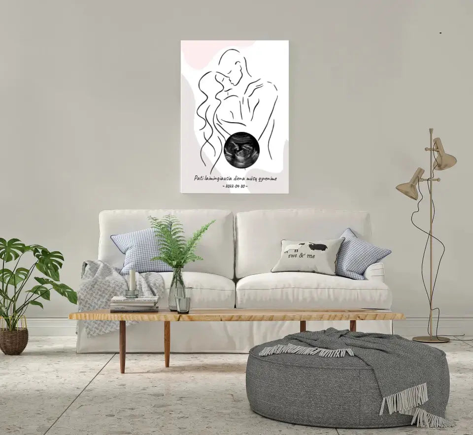 Personalizuotas nėščiųjų echoskopijos tyrimo spaudinys ant drobės, su jūsų nuotrauką ir linijine iliustracija  Drobe -  dovanokis.lt