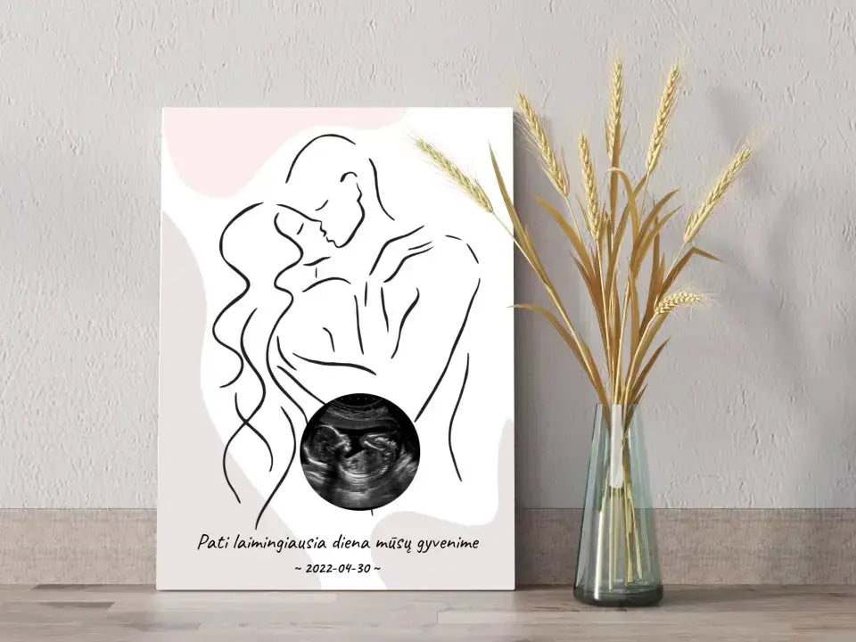 Personalizuotas nėščiųjų echoskopijos tyrimo spaudinys ant drobės, su jūsų nuotrauką ir linijine iliustracija  Drobe -  dovanokis.lt