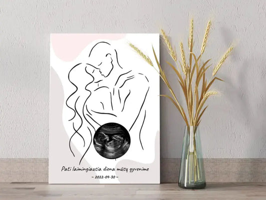Personalizuotas nėščiųjų echoskopijos tyrimo spaudinys ant drobės, su jūsų nuotrauką ir linijine iliustracija  Drobe -  dovanokis.lt
