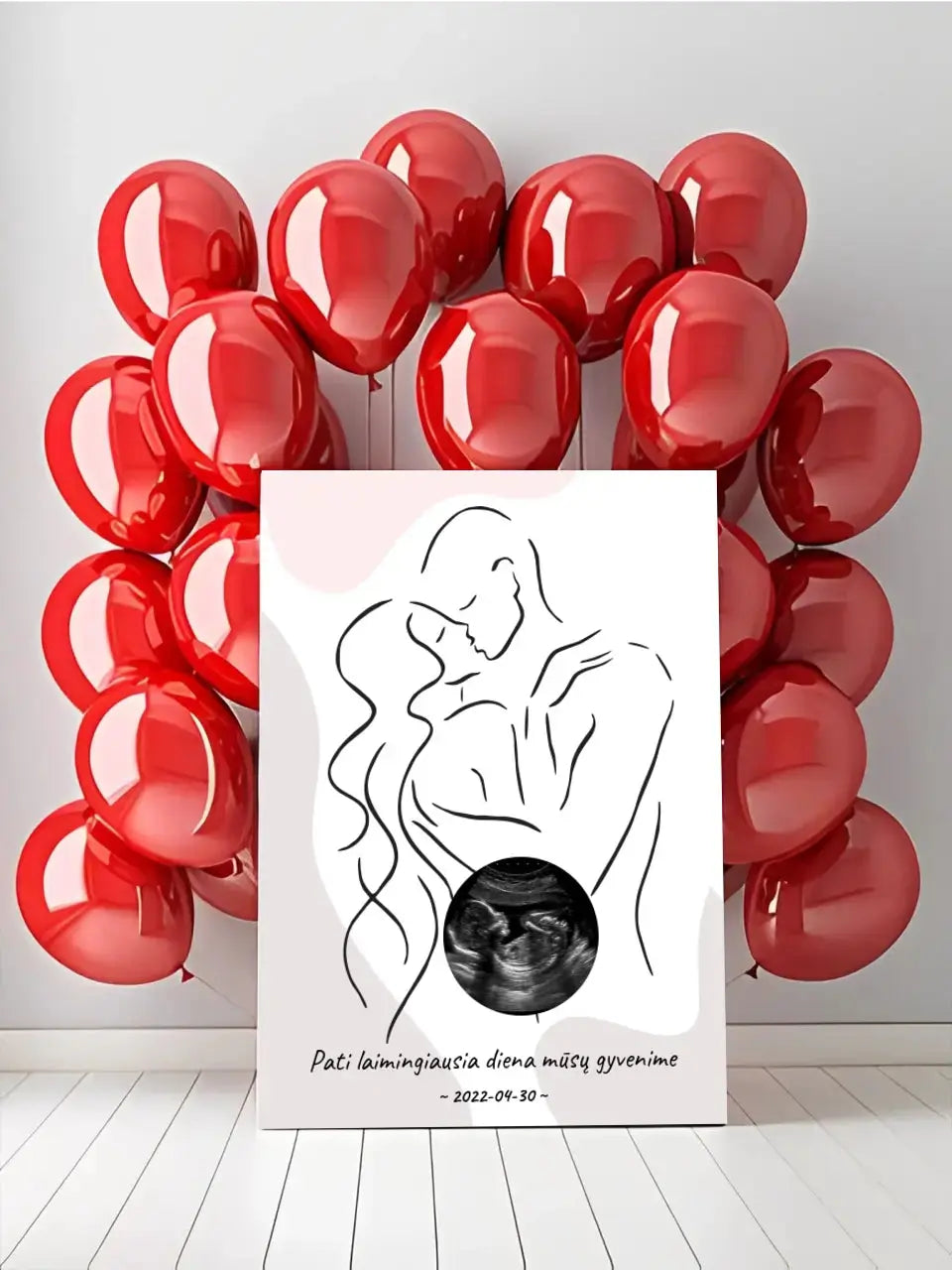 Personalizuotas nėščiųjų echoskopijos tyrimo spaudinys ant drobės, su jūsų nuotrauką ir linijine iliustracija  Drobe -  dovanokis.lt