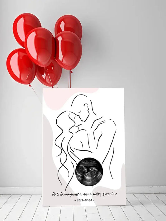 Personalizuotas nėščiųjų echoskopijos tyrimo spaudinys ant drobės, su jūsų nuotrauką ir linijine iliustracija  Drobe -  dovanokis.lt