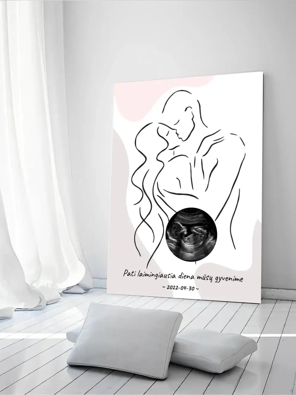 Personalizuotas nėščiųjų echoskopijos tyrimo spaudinys ant drobės, su jūsų nuotrauką ir linijine iliustracija  Drobe -  dovanokis.lt