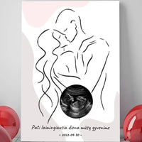 Personalizuotas nėščiųjų echoskopijos tyrimo spaudinys ant drobės, su jūsų nuotrauką ir linijine iliustracija  Drobe -  dovanokis.lt