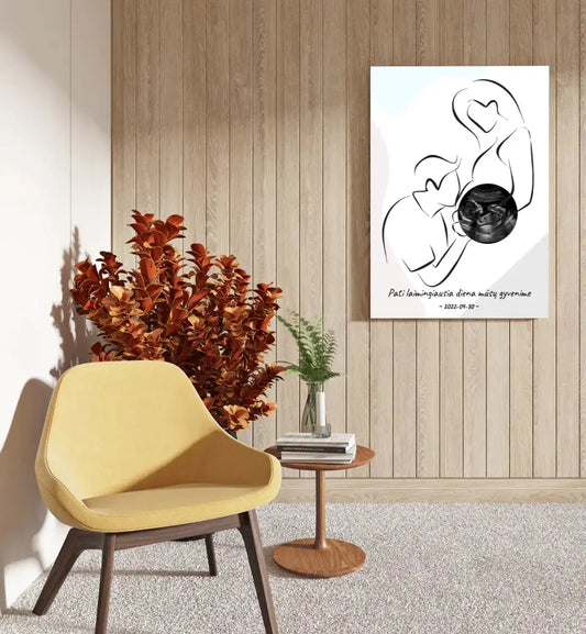 Personalizuotas nėščiųjų echoskopijos tyrimo spaudinys ant drobės, su jūsų nuotrauką ir linijine iliustracija  Drobe -  dovanokis.lt