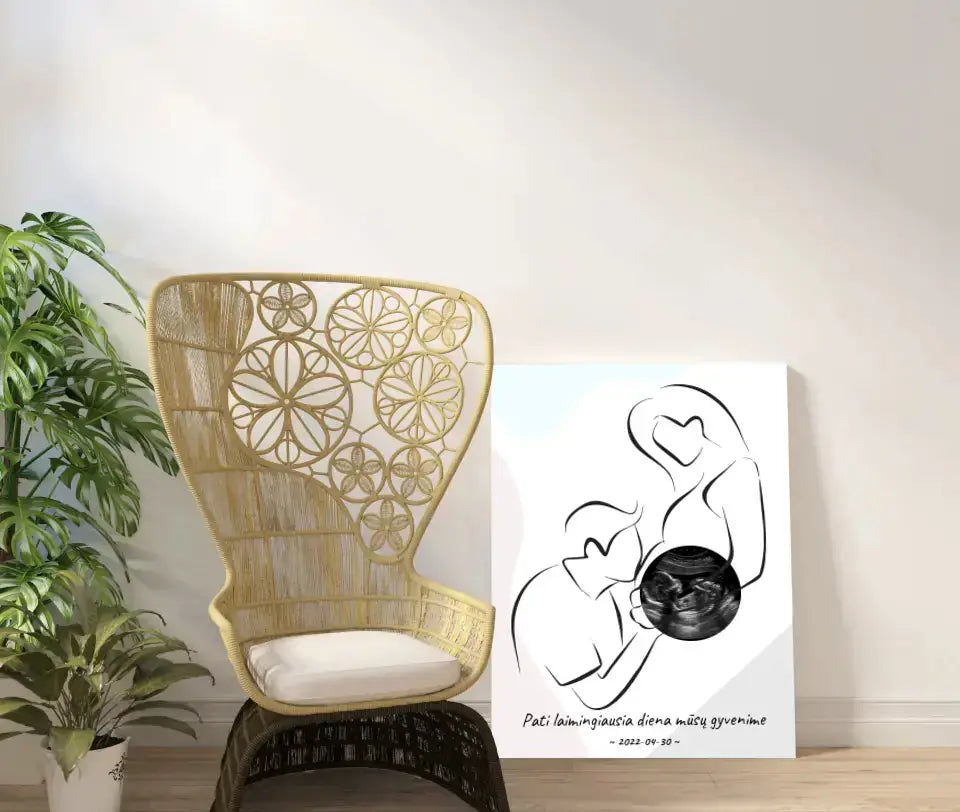 Personalizuotas nėščiųjų echoskopijos tyrimo spaudinys ant drobės, su jūsų nuotrauką ir linijine iliustracija  Drobe -  dovanokis.lt