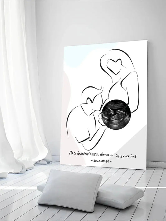 Personalizuotas nėščiųjų echoskopijos tyrimo spaudinys ant drobės, su jūsų nuotrauką ir linijine iliustracija  Drobe -  dovanokis.lt
