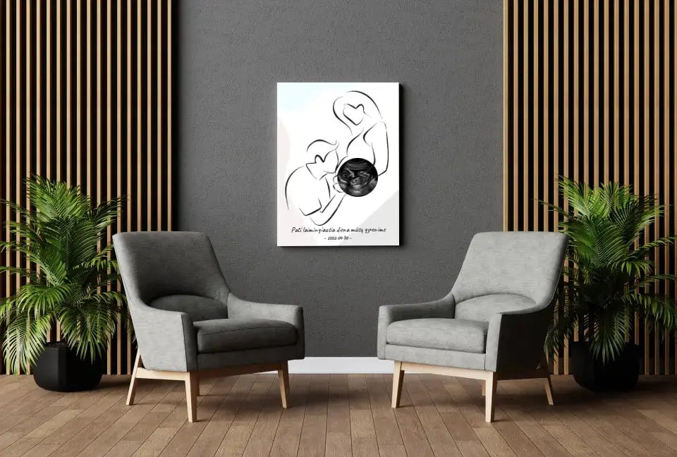 Personalizuotas nėščiųjų echoskopijos tyrimo spaudinys ant drobės, su jūsų nuotrauką ir linijine iliustracija  Drobe -  dovanokis.lt