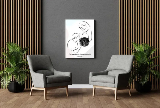 Personalizuotas nėščiųjų echoskopijos tyrimo spaudinys ant drobės, su jūsų nuotrauką ir linijine iliustracija  Drobe -  dovanokis.lt