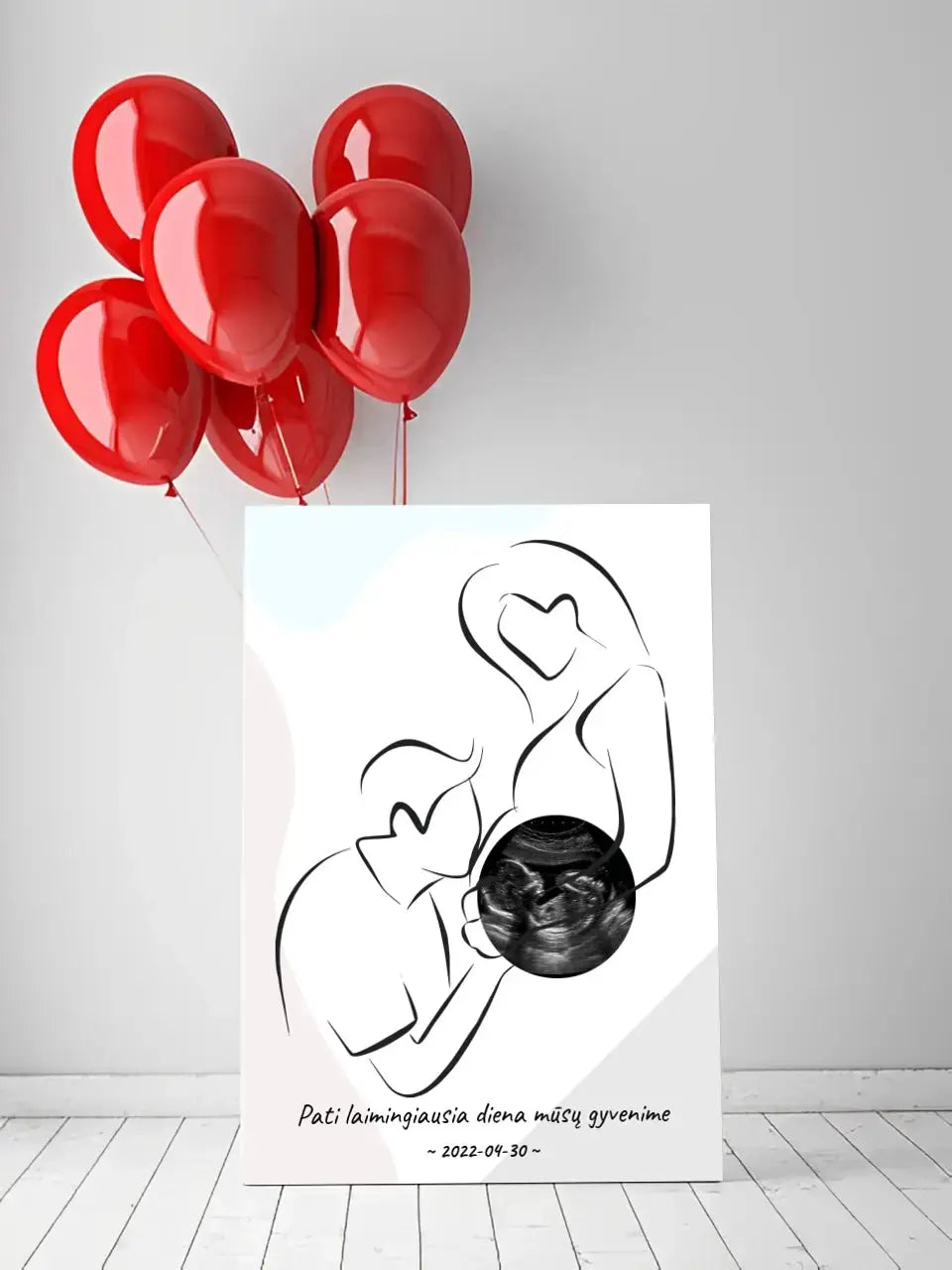 Personalizuotas nėščiųjų echoskopijos tyrimo spaudinys ant drobės, su jūsų nuotrauką ir linijine iliustracija  Drobe -  dovanokis.lt
