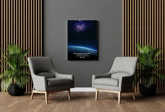 Personalizuotas viso spektro žvaigždžių žemėlapis ant drobės, žemės mėlynas šešėlis  Drobe -  dovanokis.lt