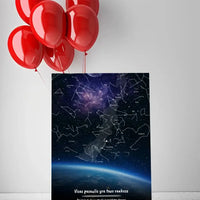 Personalizuotas viso spektro žvaigždžių žemėlapis ant drobės, žemės mėlynas šešėlis  Drobe -  dovanokis.lt