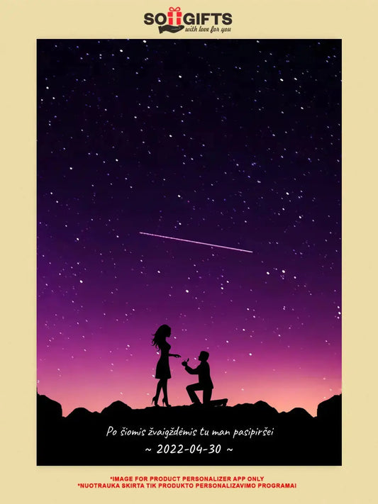 Personalizuotas viso spektro žvaigždžių žemėlapis ant drobės, su santuokos silueto pasirinkimu  Drobe -  dovanokis.lt