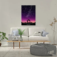 Personalizuotas viso spektro žvaigždžių žemėlapis ant drobės, su Meilės istorijos pasirinktu siluetu  Drobe -  dovanokis.lt