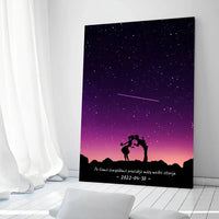 Personalizuotas viso spektro žvaigždžių žemėlapis ant drobės, su Meilės istorijos pasirinktu siluetu  Drobe -  dovanokis.lt