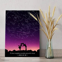 Personalizuotas viso spektro žvaigždžių žemėlapis ant drobės, su Meilės istorijos pasirinktu siluetu  Drobe -  dovanokis.lt