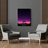 Personalizuotas viso spektro žvaigždžių žemėlapis ant drobės, su Meilės istorijos pasirinktu siluetu  Drobe -  dovanokis.lt