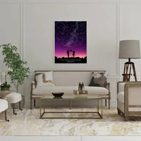 Personalizuotas viso spektro žvaigždžių žemėlapis ant drobės, su Šeimos pasirinktu siluetu  Drobe -  dovanokis.lt