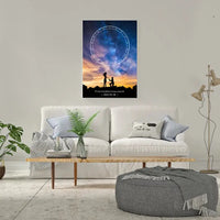 Personalizuotas žvaigždžių žemėlapis ant drobės, su santuokos pasiūlymo siluetu  Drobe -  dovanokis.lt