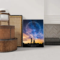 Personalizuotas žvaigždžių žemėlapis ant drobės, su santuokos pasiūlymo siluetu  Drobe -  dovanokis.lt