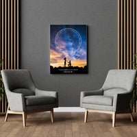 Personalizuotas žvaigždžių žemėlapis ant drobės, su santuokos pasiūlymo siluetu  Drobe -  dovanokis.lt