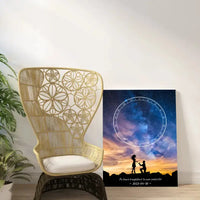 Personalizuotas žvaigždžių žemėlapis ant drobės, su santuokos pasiūlymo siluetu  Drobe -  dovanokis.lt