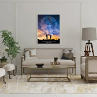 Personalizuotas žvaigždžių žemėlapis ant drobės, su šeimos pasirinktu siluetu  Drobe -  dovanokis.lt