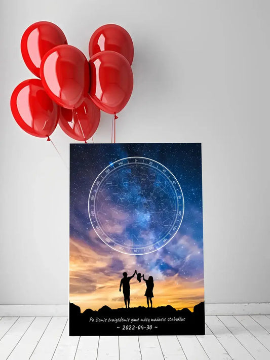 Personalizuotas žvaigždžių žemėlapis ant drobės, su šeimos pasirinktu siluetu  Drobe -  dovanokis.lt