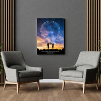 Personalizuotas žvaigždžių žemėlapis ant drobės, su šeimos pasirinktu siluetu  Drobe -  dovanokis.lt