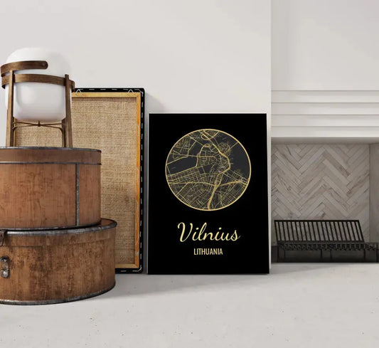 Personalizuotas auksinis, sidabrinis, bronzinis spaudinys ant drobės su jūsų buvimo vieta  Drobe -  dovanokis.lt