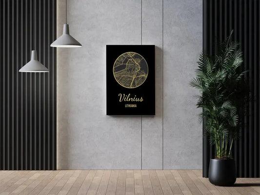 Personalizuotas auksinis, sidabrinis, bronzinis spaudinys ant drobės su jūsų buvimo vieta  Drobe -  dovanokis.lt