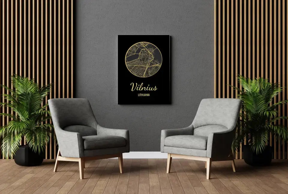 Personalizuotas auksinis, sidabrinis, bronzinis spaudinys ant drobės su jūsų buvimo vieta  Drobe -  dovanokis.lt