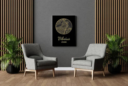 Personalizuotas auksinis, sidabrinis, bronzinis spaudinys ant drobės su jūsų buvimo vieta  Drobe -  dovanokis.lt