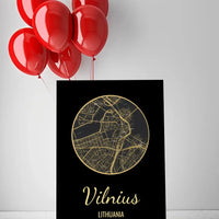 Personalizuotas auksinis, sidabrinis, bronzinis spaudinys ant drobės su jūsų buvimo vieta  Drobe -  dovanokis.lt