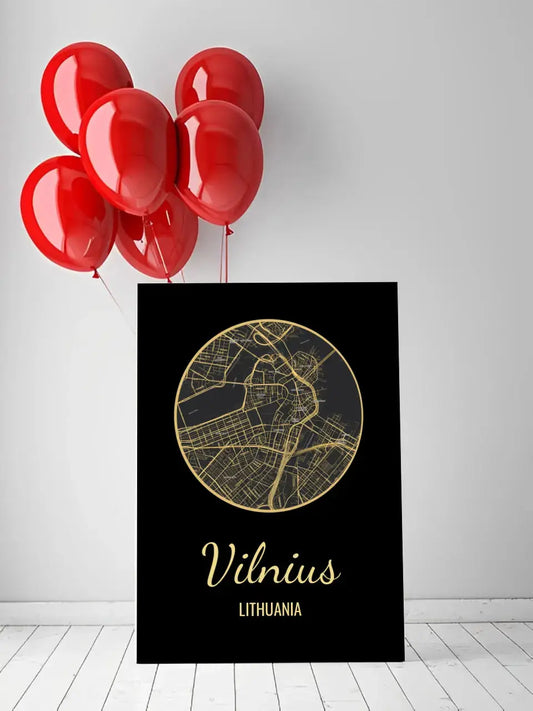 Personalizuotas auksinis, sidabrinis, bronzinis spaudinys ant drobės su jūsų buvimo vieta  Drobe -  dovanokis.lt