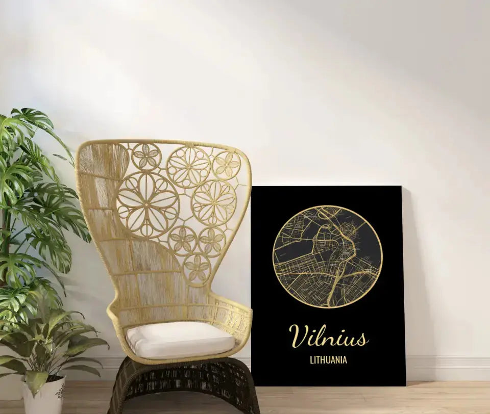 Personalizuotas auksinis, sidabrinis, bronzinis spaudinys ant drobės su jūsų buvimo vieta  Drobe -  dovanokis.lt