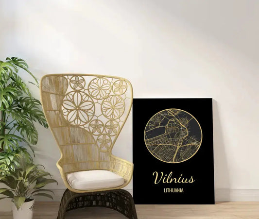 Personalizuotas auksinis, sidabrinis, bronzinis spaudinys ant drobės su jūsų buvimo vieta  Drobe -  dovanokis.lt