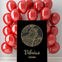 Personalizuotas auksinis, sidabrinis, bronzinis spaudinys ant drobės su jūsų buvimo vieta  Drobe -  dovanokis.lt